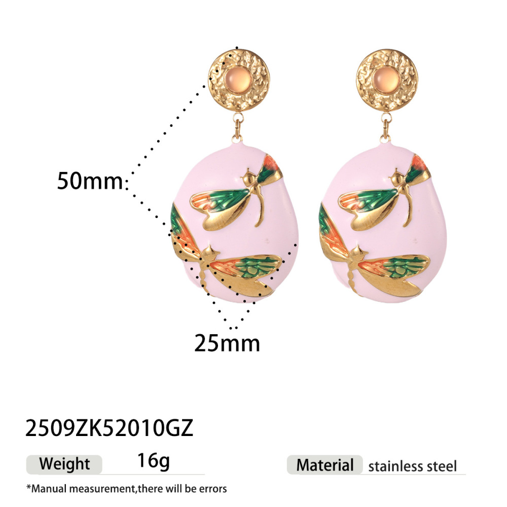 1 Paire De Boucles D'Oreilles Pendantes Romantiques En Acier Inoxydable Doré, Émaillées Et Imperméables, En Forme De Fleur. 