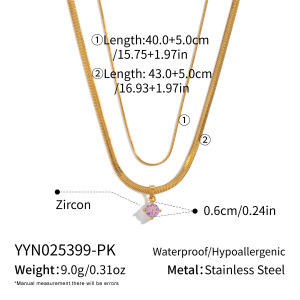 Collier Élégant À Plusieurs Rangs En Acier Inoxydable Doré, Étanche Et Orné De Zircon. h5
