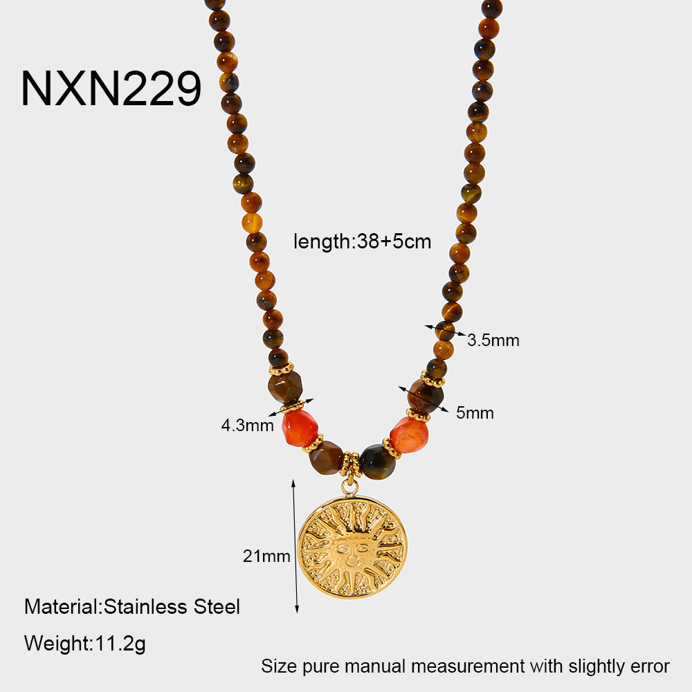 Collier Pendentif Femme Rétro En Perles Soleil Et Pierres Naturelles, Coloris Unique