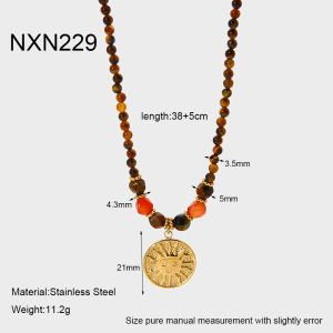 Collier Pendentif Femme Rétro En Perles Soleil Et Pierres Naturelles, Coloris Unique h5
