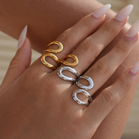 Bague tendance minimaliste géométrique en acier inoxydable doré, étanche, pour femme (1 pièce) 2