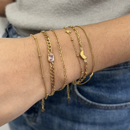 Bracelet sophistiqué à trois rangs en acier inoxydable doré et zircon, étanche, pour femme (1 pièce). 2
