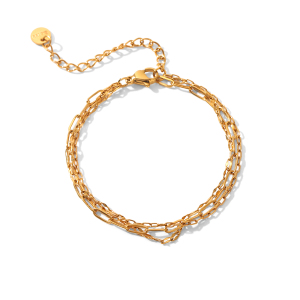 Bracelet En Acier Inoxydable Doré, Étanche, À Trois Rangs (1 Pièce) h5 