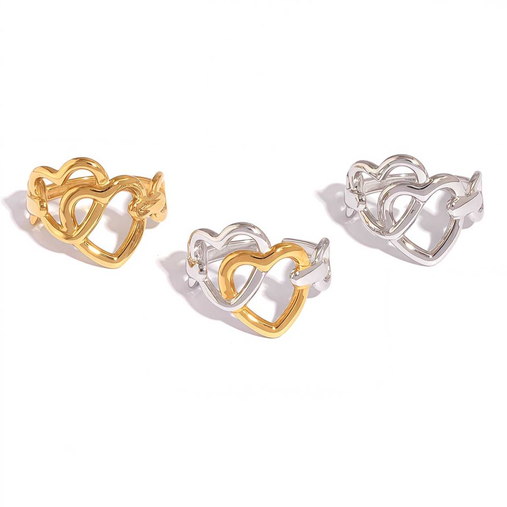 Bague Femme Simple En Forme De Cœur, En Acier Inoxydable Étanche Couleur Or. Image7
