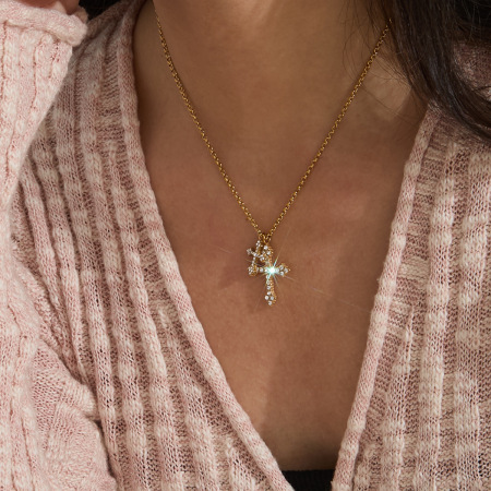 Collier pendentif croix luxueux pour femme, en acier inoxydable étanche, couleur or (1 pièce)