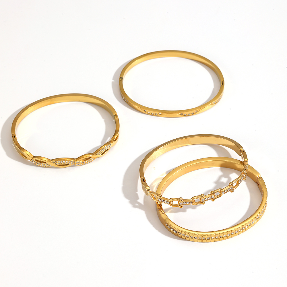 Bracelet Classique En Acier Inoxydable Étanche, Couleur Or, Orné De Strass (1 Pièce) Image4