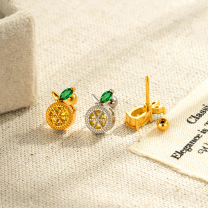 Boucles D'Oreilles Piercing Femme Vivid Fruit Couleur Cuivre Doré Avec Zircon (1 Pièce) h5 Image4