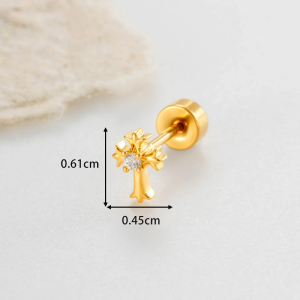 Boucles D'Oreilles Piercing Femme En Forme De Croix, En Cuivre Et Zircon (1 Pièce) h5 Image2