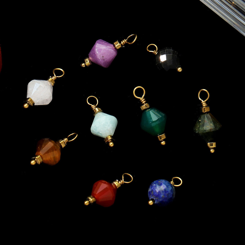 Pendentifs Femme Rétro Géométriques En Pierres Naturelles Couleur Or Image5