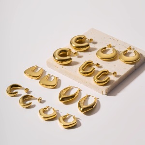 1 Paire De Boucles D'Oreilles Créoles Modernes Pour Femmes, En Acier Inoxydable Étanche, Couleur Or. h5 Image4
