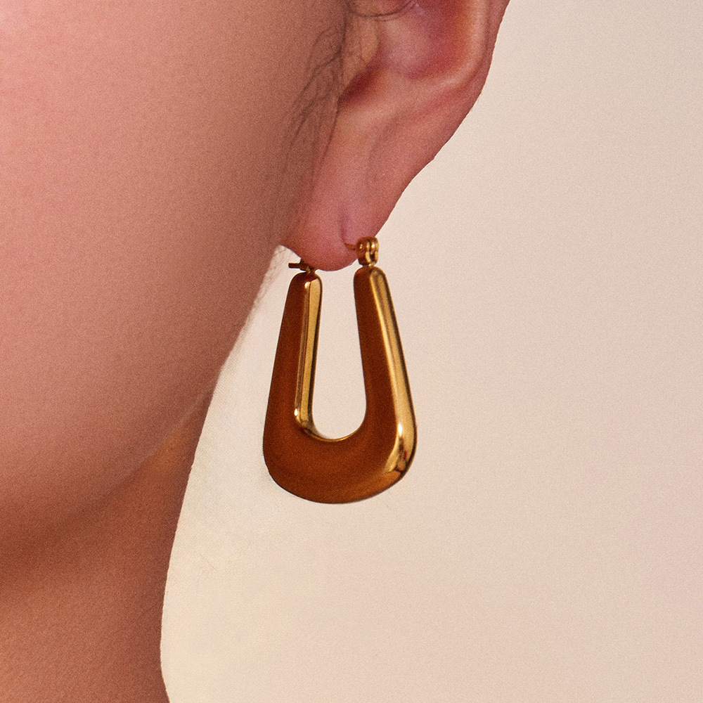 1 Paire De Boucles D'Oreilles Créoles Modernes Pour Femmes, En Acier Inoxydable Doré, Résistantes À L'Eau. Image4