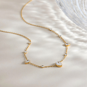Collier Pendentif Femme En Acier Inoxydable Doré, Orné D'Un Zircon Et D'Une Goutte D'Eau Exquise (1 Pièce) h5 Image5
