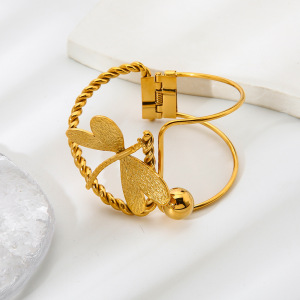Bracelet Jonc Femme En Acier Inoxydable Imperméable, Luxueux Et Élégant, De Forme Irrégulière, Orné D'Une Libellule (1 Pièce) h5 Image4