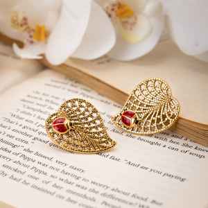 Boucles D'Oreilles Puces Leaf&Beetle Pour Femme, En Acier Inoxydable Étanche, Couleur Or (1 Paire) h5 Image5
