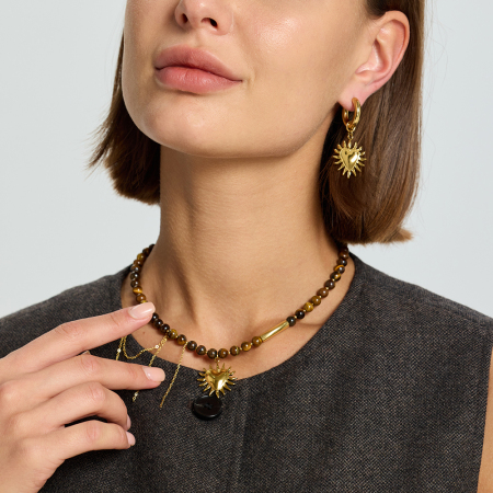 Ensemble de bijoux rétro en acier inoxydable, perles en pierre naturelle et perles en forme de cœur, couleur or, étanche.