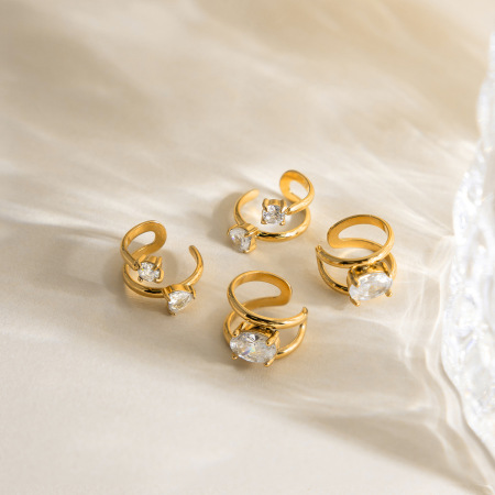 1 paire de manchettes d'oreilles femme en acier inoxydable torsadé brillant, étanches, couleur or 2