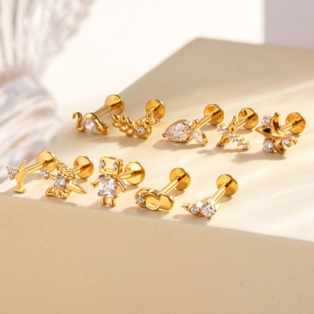 Boucles d'oreilles papillon personnalisables en alliage de titane doré avec zircon pour femme (1 pièce).