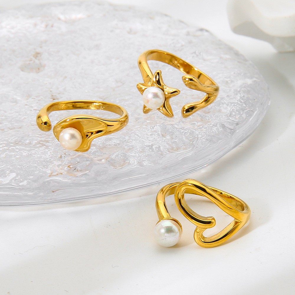 Bague Élégante Pour Femme, En Acier Inoxydable Doré, Forme Irrégulière, Étanche, En Forme D'Étoile. Image4