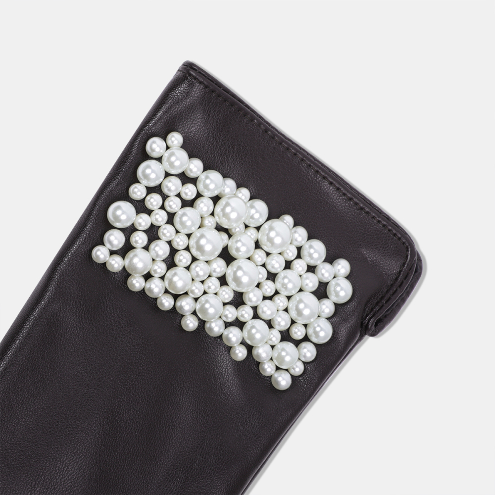 1 Paire De Gants Élégants Unis À Perles Pour Femmes Image4