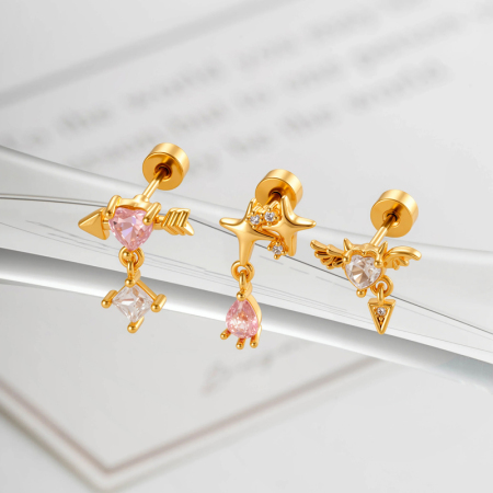 Boucles d'oreilles piercing femme en cuivre et zircon, 1 pièce 2