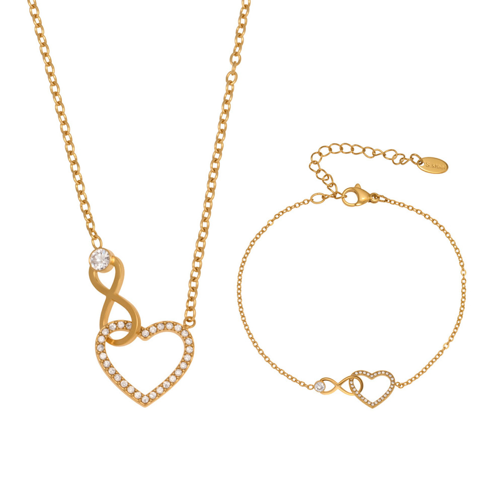 Ensembles De Bijoux Pour Femmes En Acier Titane Couleur Or Avec Zircon Et Cœur Exquis À L'Infini Image5