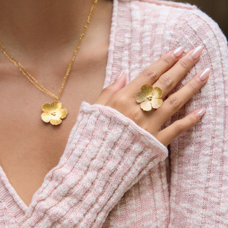 Ensembles de bijoux pour femmes en acier inoxydable doré, imperméables, à motif floral romantique 2