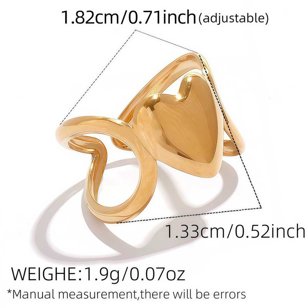 Bague Femme Élégante Et Simple En Forme De Cœur, En Acier Inoxydable Étanche Couleur Or (1 Pièce). Image2