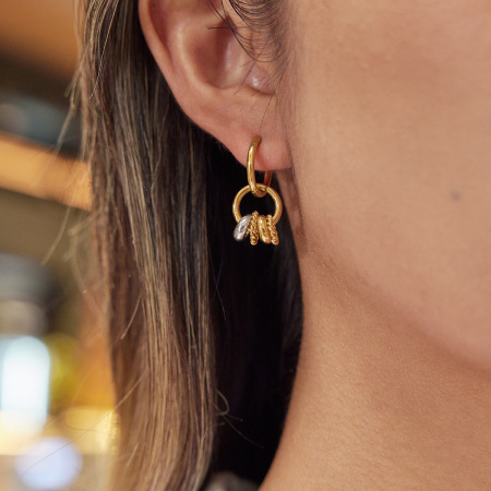 1 paire de boucles d'oreilles pendantes classiques rondes en acier inoxydable étanche, couleurs or et argent. 2