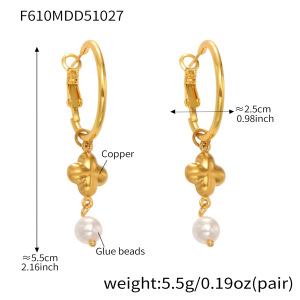 1 Paire De Boucles D'Oreilles Pendantes Élégantes En Acier Inoxydable Doré, Motif Trèfle, Pour Femme. h5 Image2