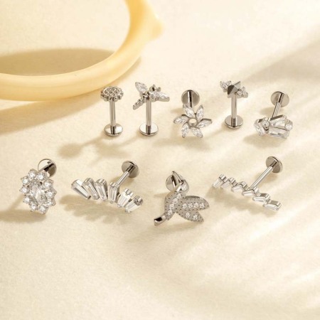 Boucles d'oreilles piercing élégantes pour femme, en alliage de titane doré avec zircon, motif oiseaux (1 pièce). 2