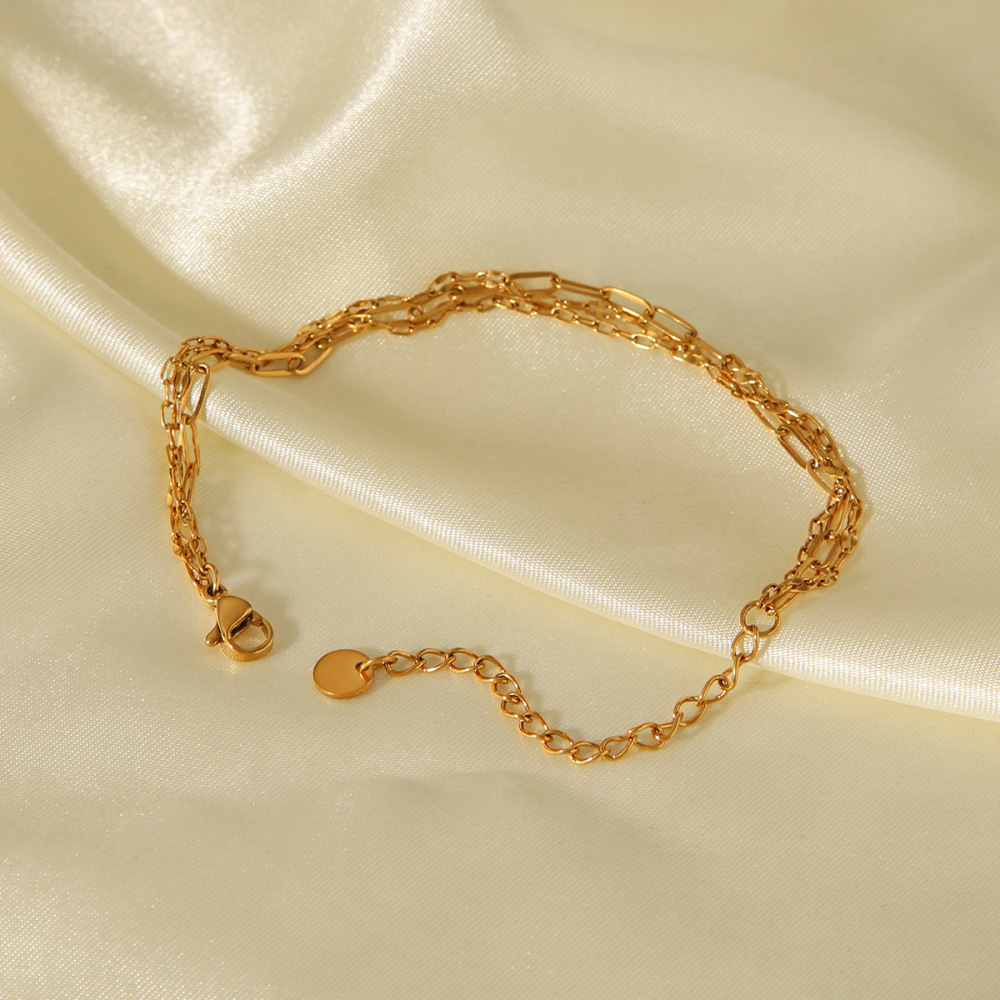 Bracelet En Acier Inoxydable Doré, Étanche, À Trois Rangs (1 Pièce) Image5