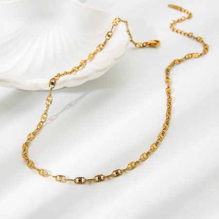 Ensemble de bijoux pour femme Simple Series Daily Chain en acier inoxydable étanche couleur or (1 pièce) 2
