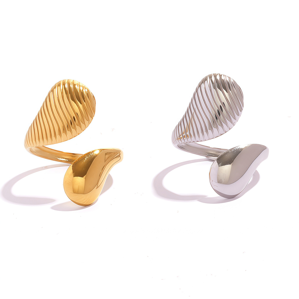Bague Femme Tendance, 1 Pièce, Lignes Simples Et Irrégulières, En Acier Inoxydable Étanche Couleur Or Image6
