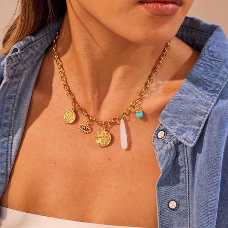 Collier pour femme avec pendentif œil de diable en forme irrégulière, en acier inoxydable et chaîne étanche (1 pièce)