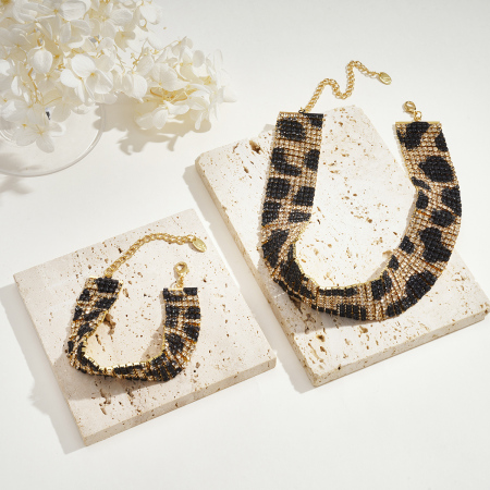 Ensembles de bijoux pour femmes à pompons imprimé léopard luxueux 2