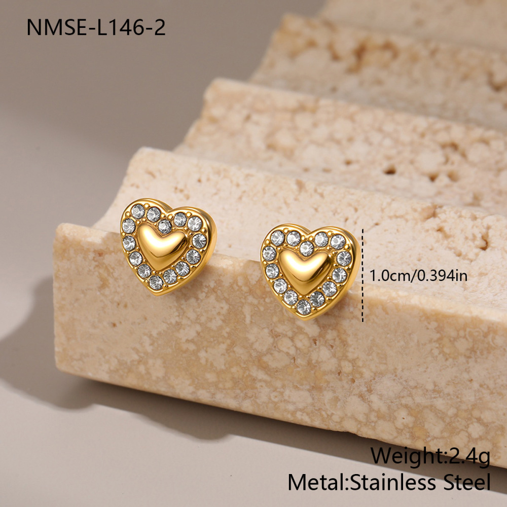 1 Paire De Boucles D'Oreilles Puces Pour Femme, En Acier Inoxydable, Imperméables, En Forme De Cœur.