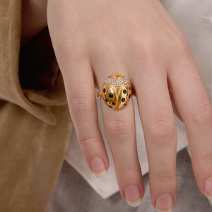 Bague En Acier Inoxydable Doré, Imperméable, Ornée D'Un Zircon Et Ornée D'Un Motif D'Insecte Délicat (1 Pièce). h5 Image5