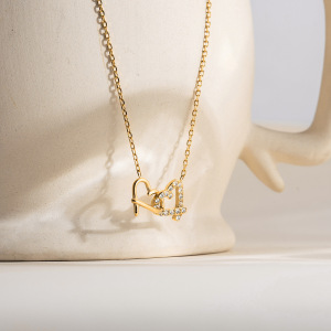 Collier Pendentif Romantique Double Cœur En Acier Inoxydable Étanche Couleur Or Avec Zircon Pour Femme (1 Pièce) h5 Image5