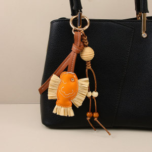 Porte-Clés De Sac Femme En Pu, Motif Poisson Rétro, 1 Pièce, Collection Simple h5 Image3