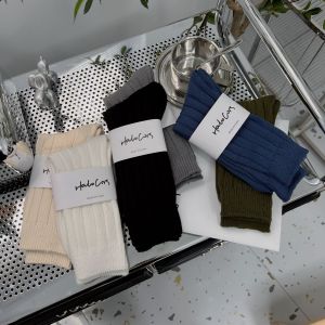 1 Paire De Chaussettes Mi-Mollet En Coton Côtelé Doux, Couleur Unie h5 Image3