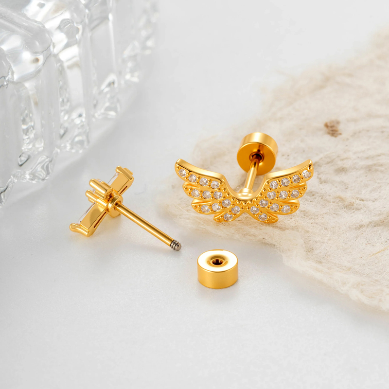 Boucles D'Oreilles Piercing Femme En Cuivre Et Zircon, Motif Ailes En Croix (1 Pièce) h5Image4