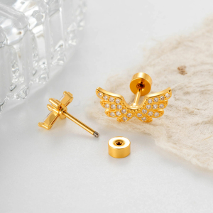 Boucles D'Oreilles Piercing Femme En Cuivre Et Zircon, Motif Ailes En Croix (1 Pièce) h5 Image4