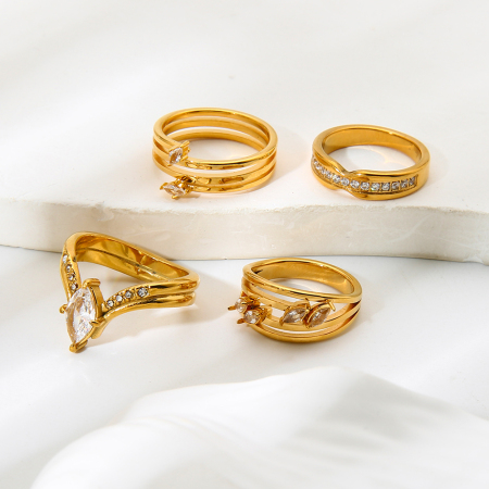 Bague élégante et luxueuse en acier inoxydable ajouré, de forme irrégulière et de style raffiné, résistante à l'eau (1 pièce).