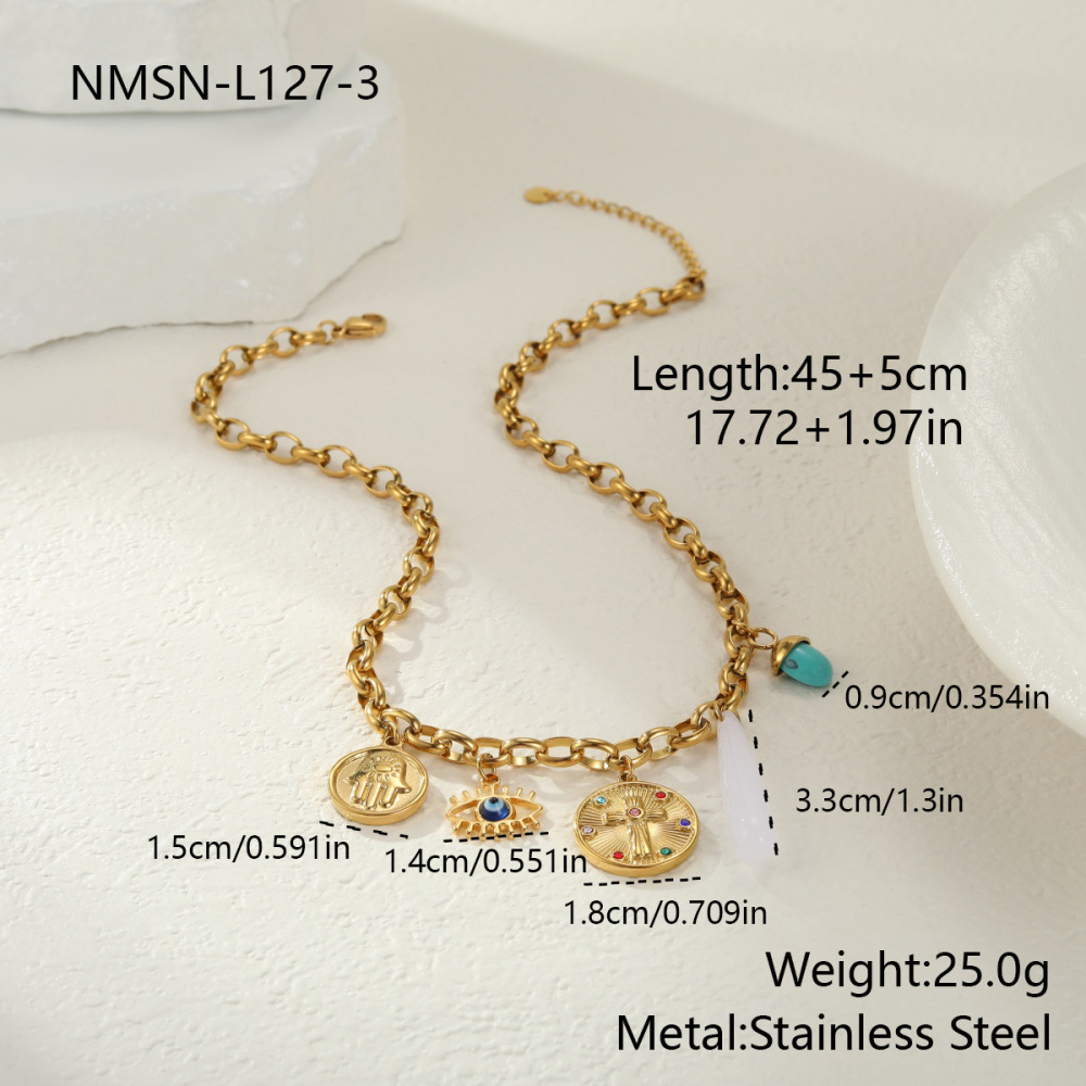 Collier Pour Femme Avec Pendentif Œil De Diable En Forme Irrégulière, En Acier Inoxydable Et Chaîne Étanche (1 Pièce) 