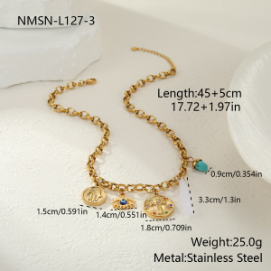 Collier Pour Femme Avec Pendentif Œil De Diable En Forme Irrégulière, En Acier Inoxydable Et Chaîne Étanche (1 Pièce) h5 