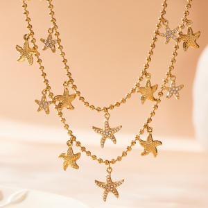 Ensembles De Bijoux Pour Femmes En Acier Titane Couleur Or, Ornés D'Étoiles De Mer. h5 Image3