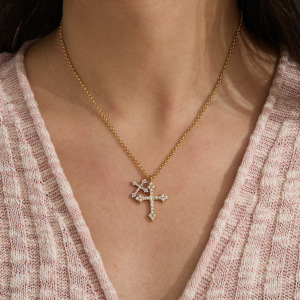 Collier Pendentif Croix Luxueux Pour Femme, En Acier Inoxydable Étanche, Couleur Or (1 Pièce) h5 Image4