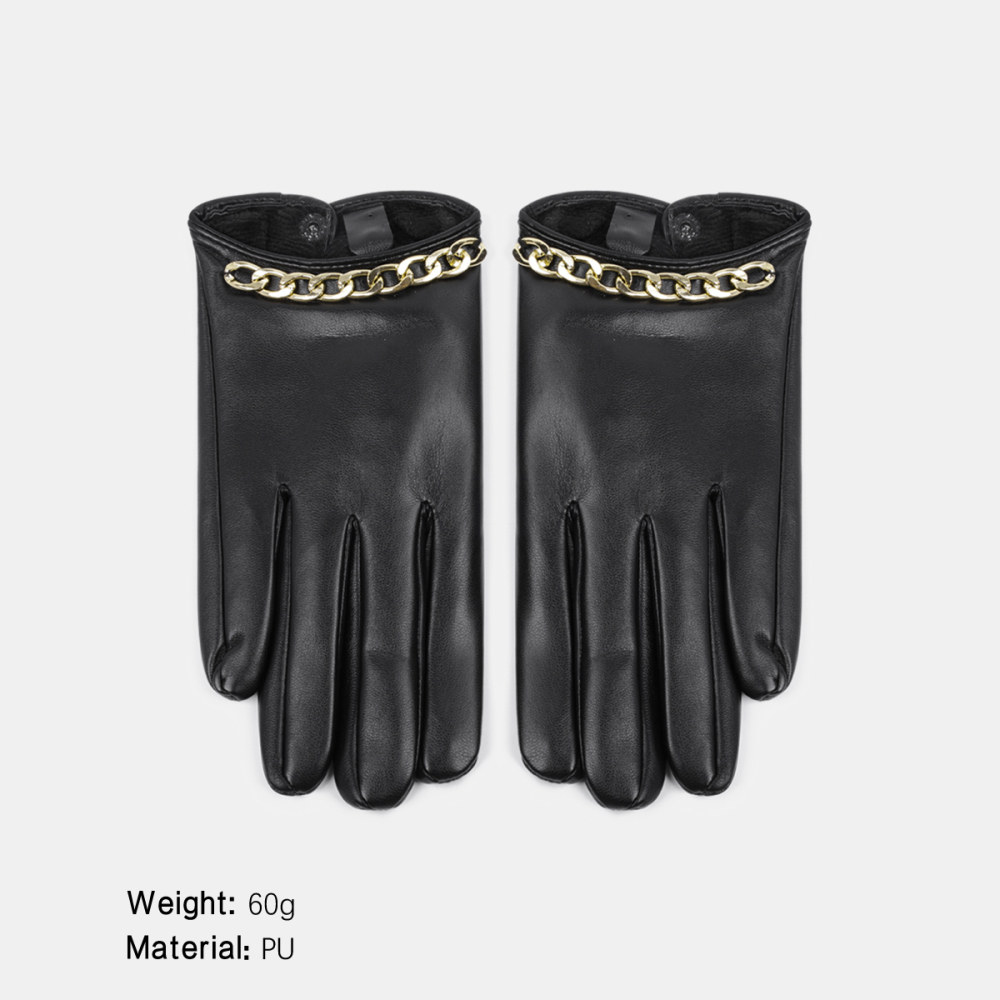 1 Paire De Gants Pour Femmes En Pu À Chaînette De Style Punk Et De Couleur Unie 