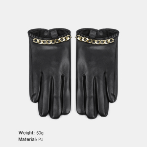 1 Paire De Gants Pour Femmes En Pu À Chaînette De Style Punk Et De Couleur Unie h5 