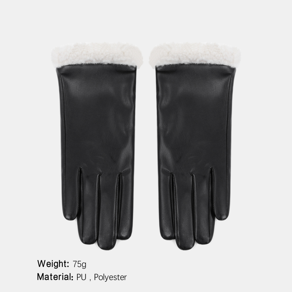 1 Paire De Gants Pour Femmes En Peluche Pu De Couleur Unie 